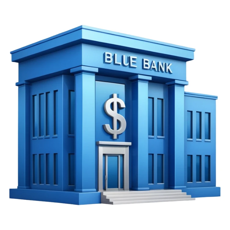 blue bank building with the $ symbol sticker