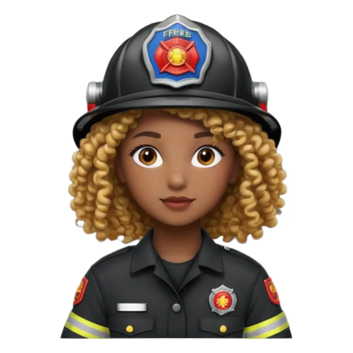 Firefighter girl curly hair with Black uniform sticker