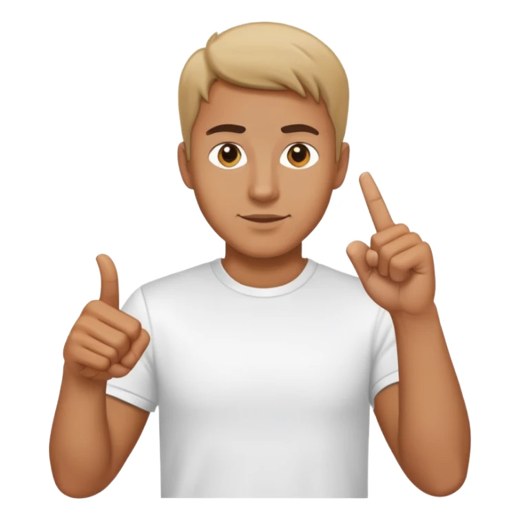 Man in white t-shirt shows attention with his finger sticker