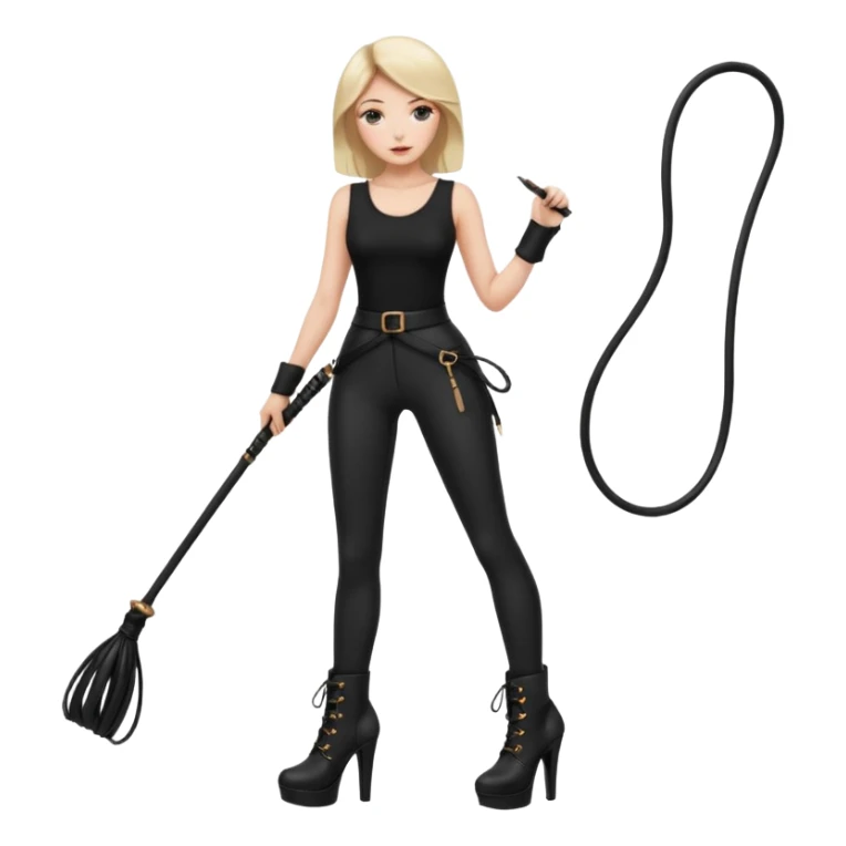 Create a Mistress with platform boots and black leggings and top and a whip sticker
