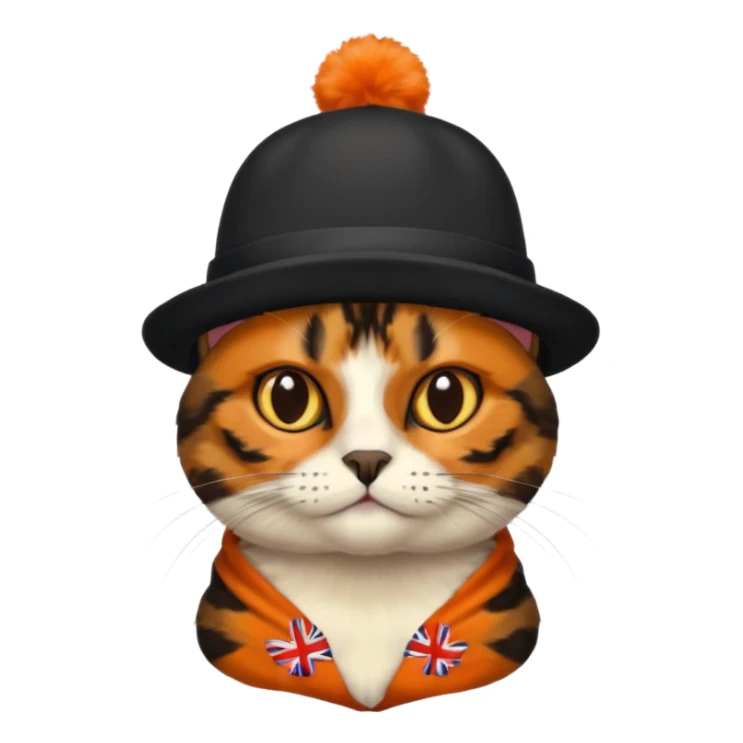 tortoiseshell cat with a british hat. mostly black and brown sticker
