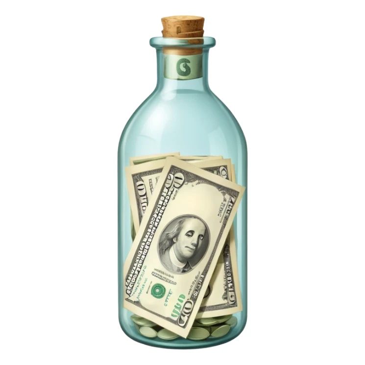 a bottle glass that contains dollars inside and it's labeled savings sticker