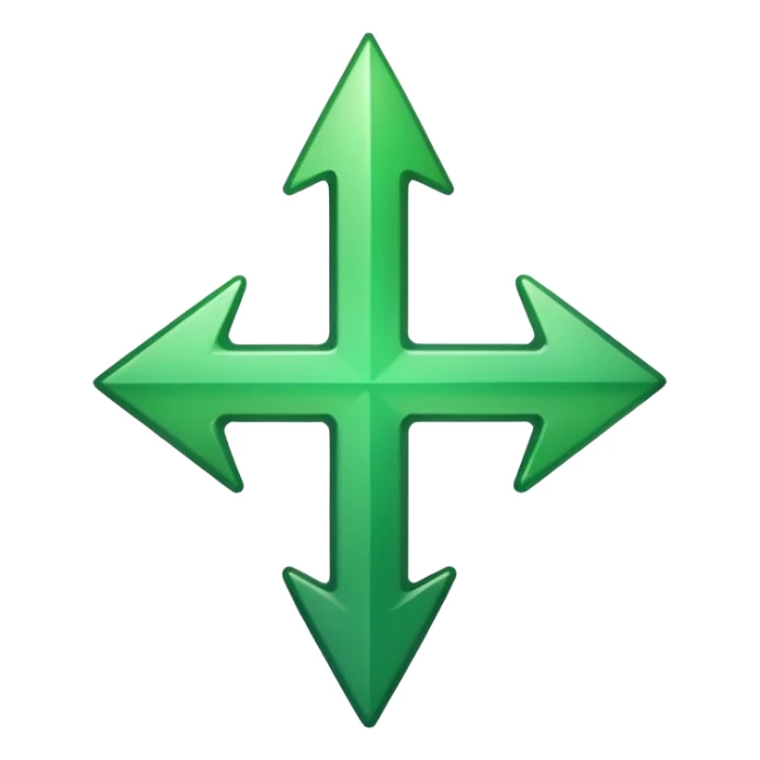 a thick glossy green arrow pointing sharply upward, with a smooth beveled surface and soft gradient shading sticker