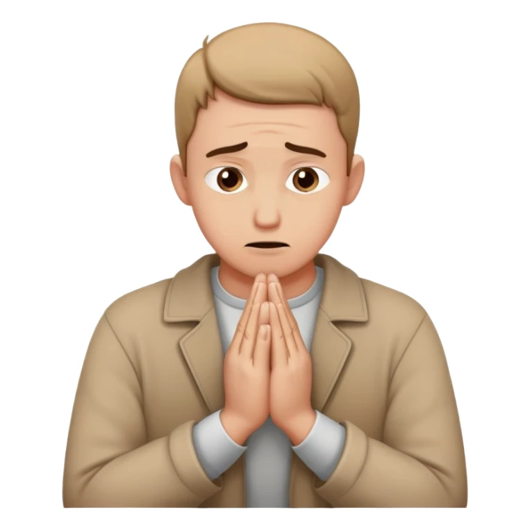 anxious man with hands clasped together in prayer position with worried expression sticker