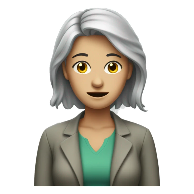 A lady that has worked a lot, stressed, not happy, greyish/greenish face color, depressed kinda girl sticker