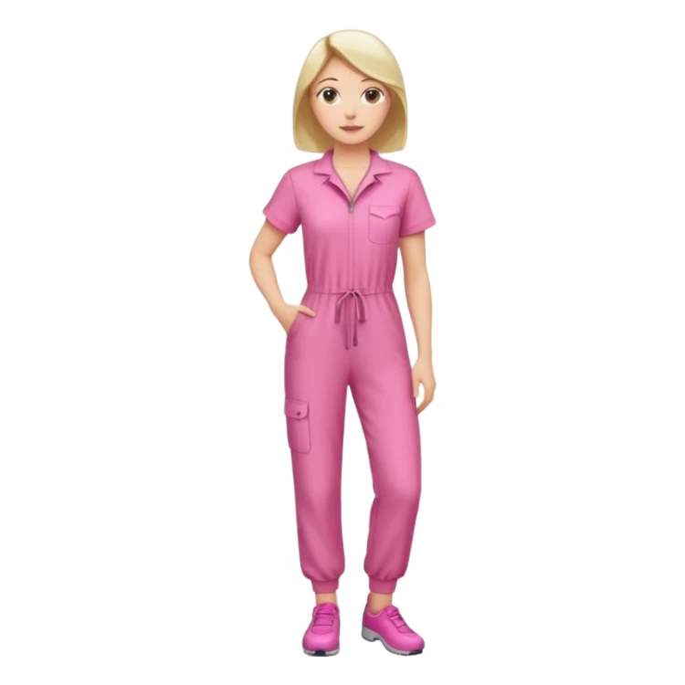woman pink jumpsuit standing on foot sticker
