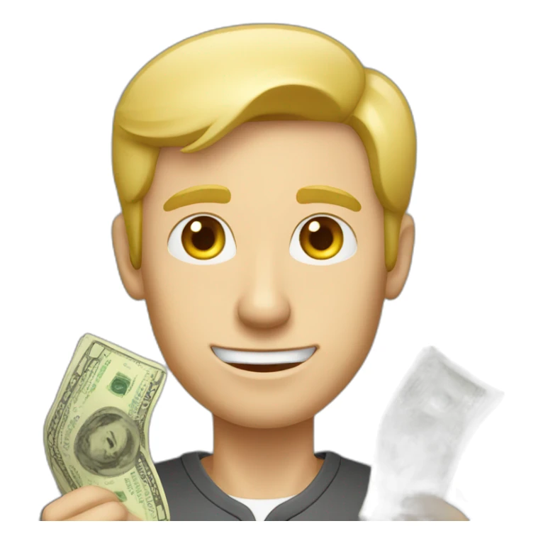 blonde caucasian middle-age male counting money sticker