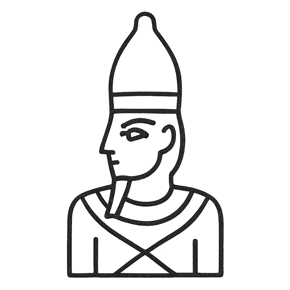 Osiris head, abstracted and geometric, very few details, hand drawn black outlined icon sticker