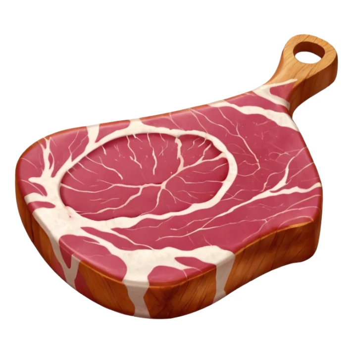 raw pork chop from shoulder, thick, marbled pink-red with white fat, irregular shape, moist, clear muscle grain and fat, rustic look, no plate, no seasoning, no faces, clean 3D, soft lighting, transparent background, emoji scale sticker
