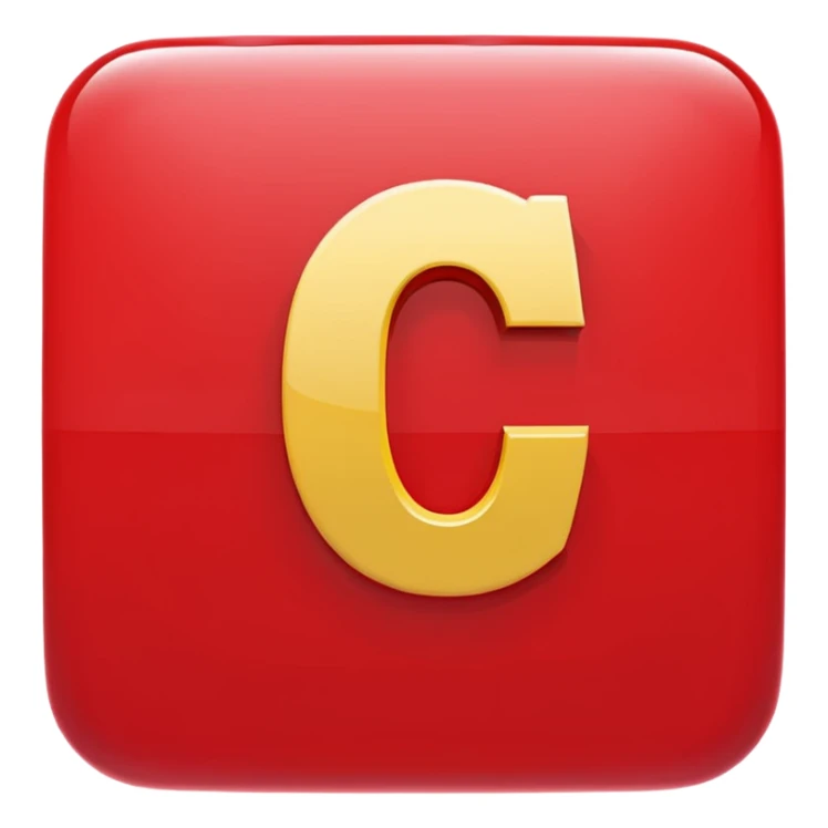 A bold white capital letter C inside a red rounded square, flat emoji design, shiny light reflection, in the same style as the 🅱️ emoji, transparent background, the letter C is large and centered sticker