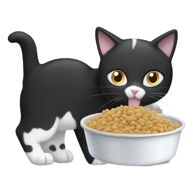 black and white cat eating cat food sticker