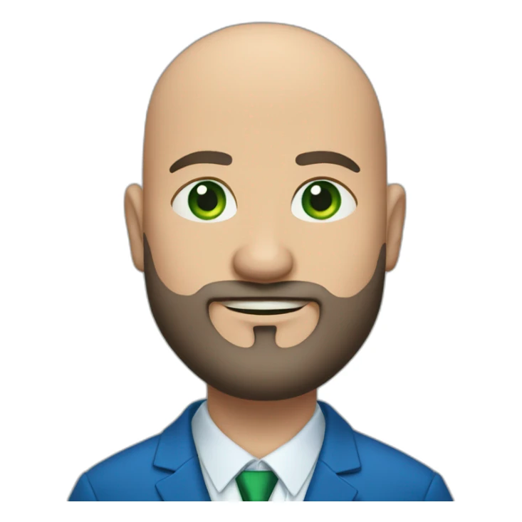green-eyed overweight bald man with a beard in a blue suit sticker