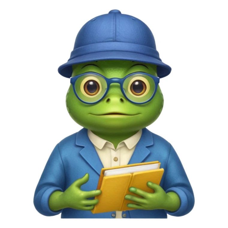 frog wearing yellow hat with glasses and blue book sticker