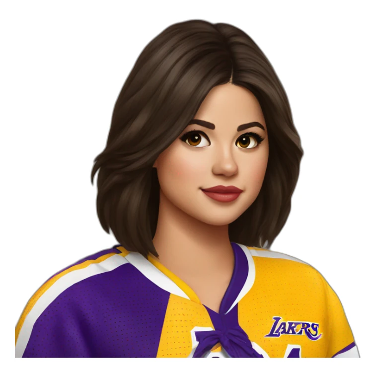 selena gomez wearing yellow lakers jersey sticker