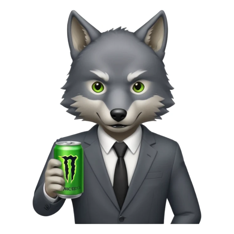 wolf in business suit, holding a monster energy can  sticker