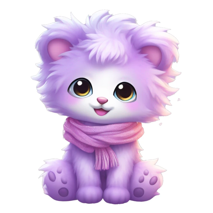 Edgy Kawaii cute gorgeous colorful sparkly bright light pastel lilac-pink-white-gradient fantasy ethereal fluffy fursona animal creature with a cute scarf full body sticker