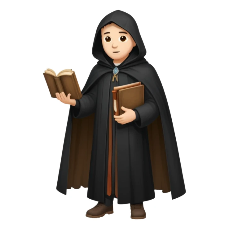 A wandering philosopher in a long black cloak with a book full height sticker