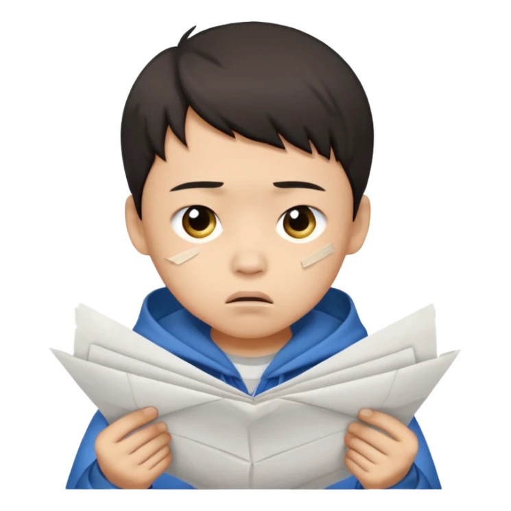 Envy - feeling of discontent at another\'s advantages or possessions - young chinese boy tearing up papers sticker