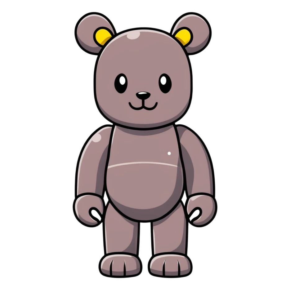 Bearbrick figure with KAWS style but with a cute happy smile, colorful bear-shaped collectible toy with articulated limbs sticker