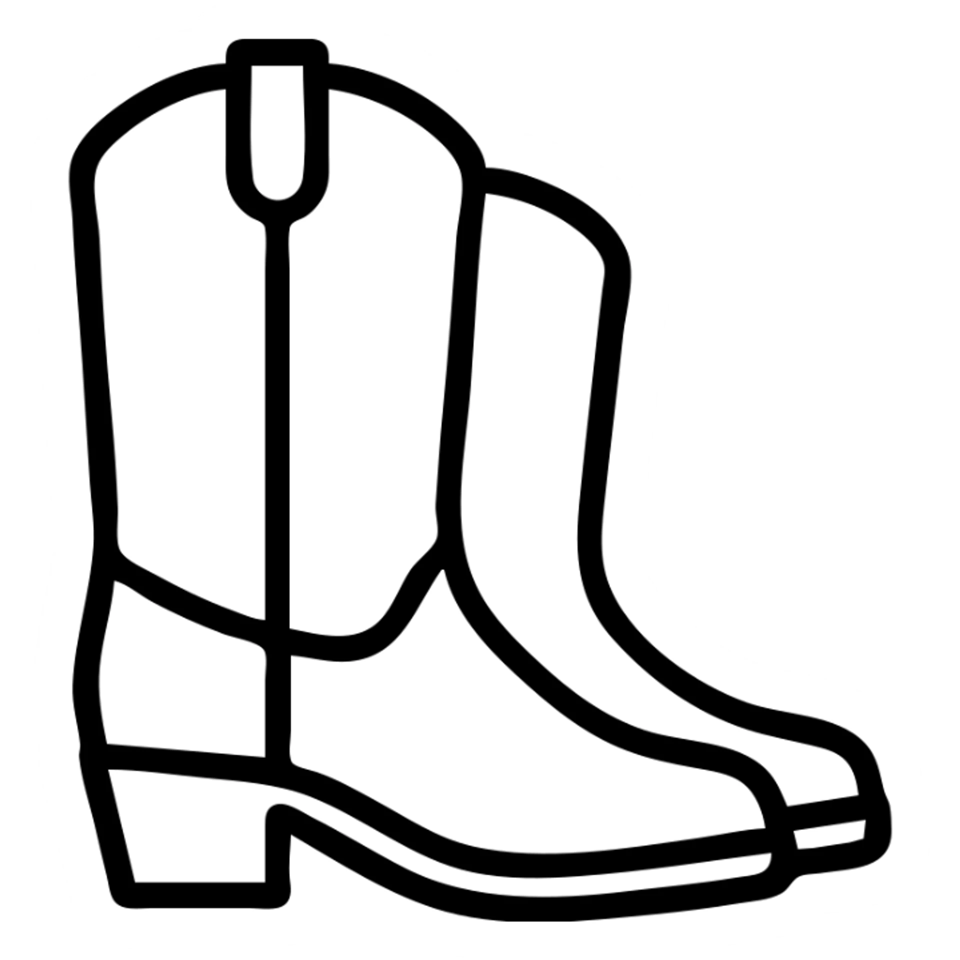 minimalist icon of cowboy boots, simple black and white lines, side profile sticker