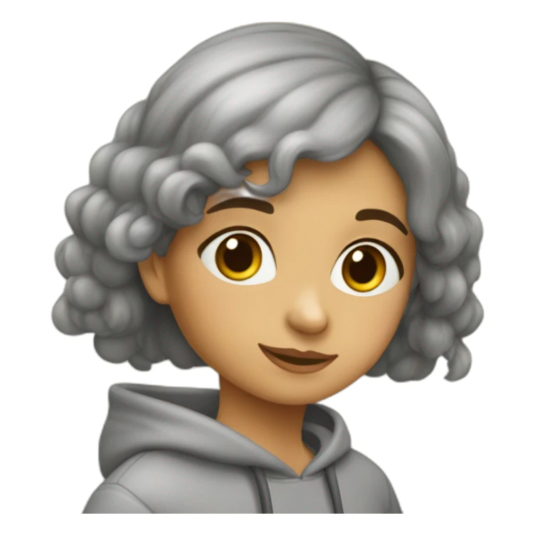 Niña pelo largo castaño con sudadera gris sticker