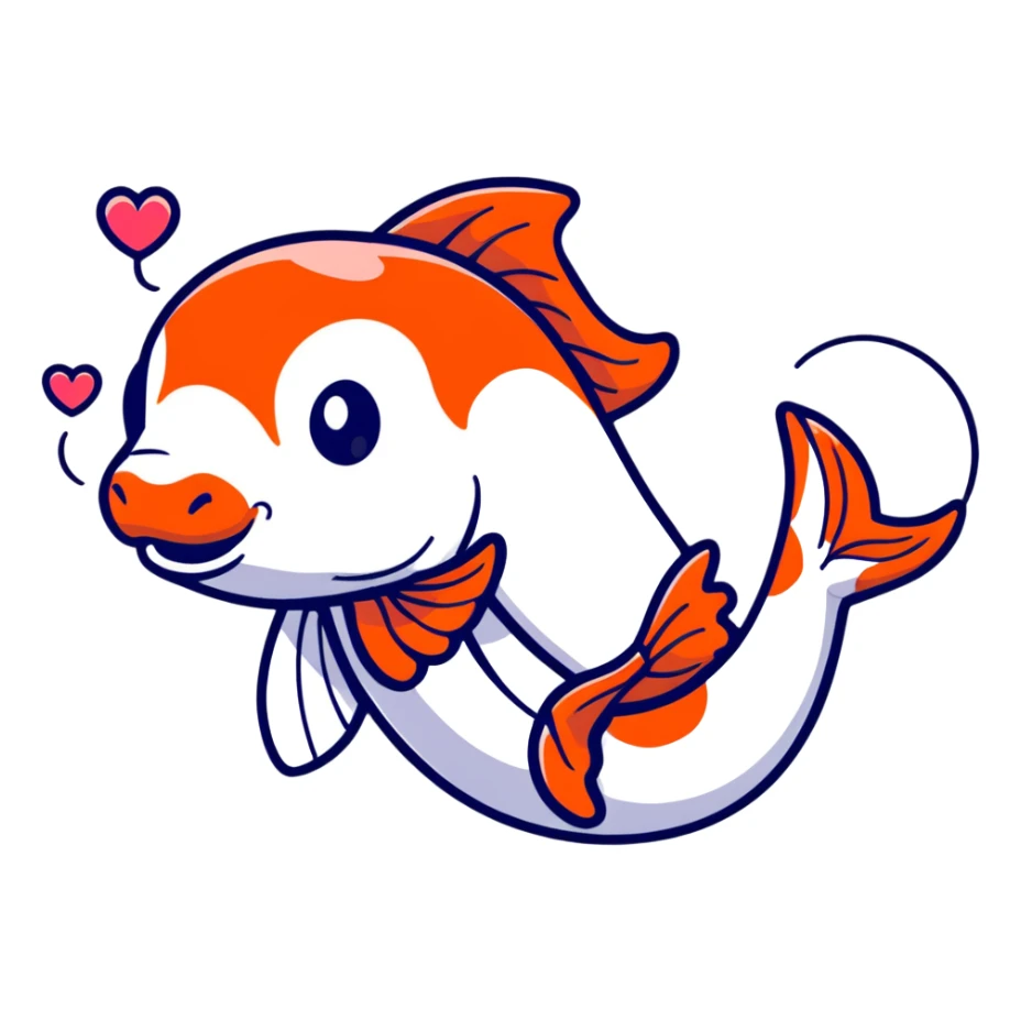 cute cartoon koi fish holding a heart sticker