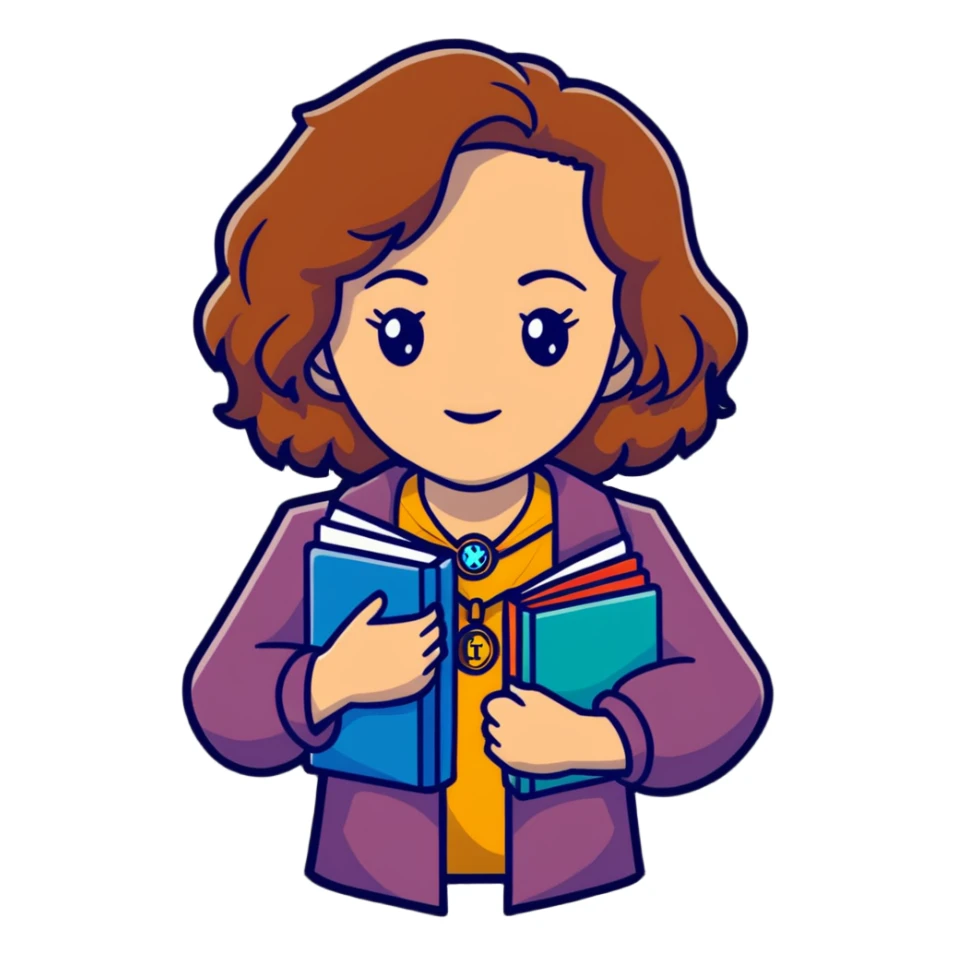 Hermione Granger with books and a time turner necklace sticker