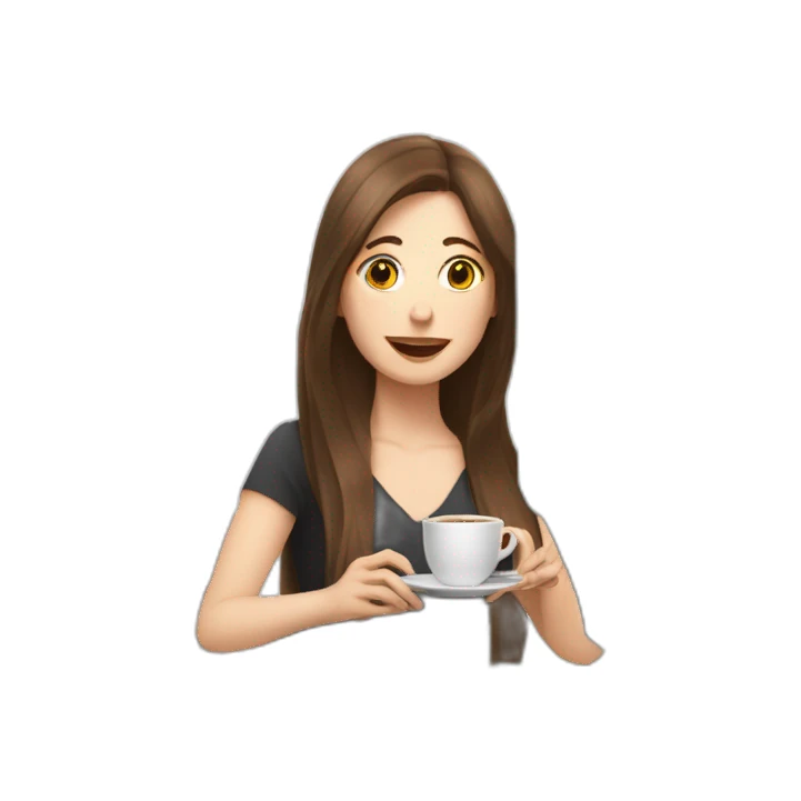 woman with pale skin and long brown hair behind a computer juggling with coffee cups sticker