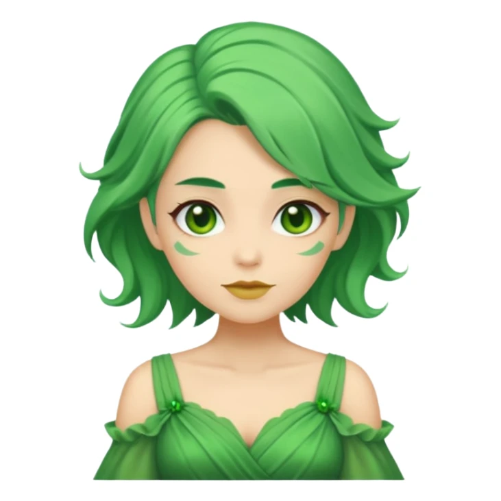 green dress old character, green hair. sticker