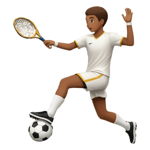 An icon showcasing a virtual sports game, featuring a player in action on the stadium or court. The design includes dynamic movement, like kicking a soccer ball or swinging a tennis racket, with a virtual scoreboard and crowd in the background. Transparent background sticker