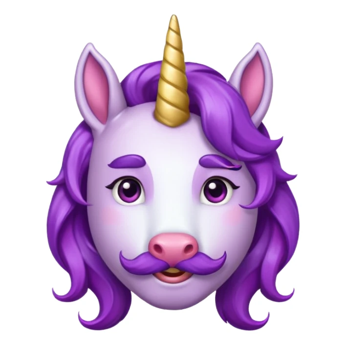 unicorn face with big thick mustache cute and purple haired and earrings sticker