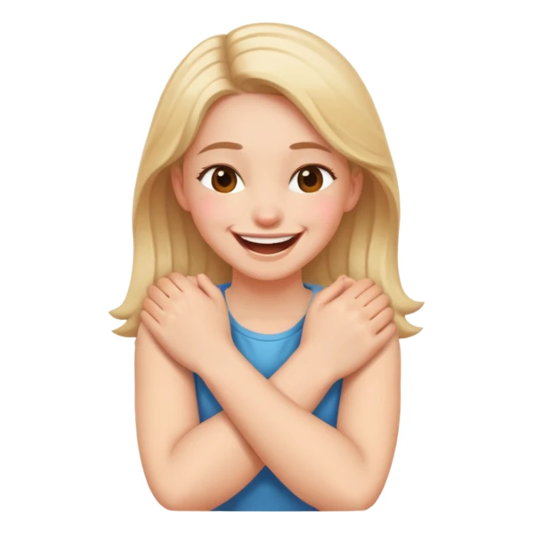 girl with arms crossed holding neck laughing  sticker