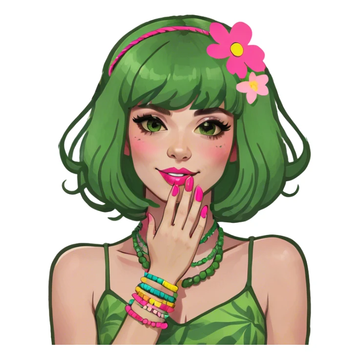Girl with pink wig and pink nails sticker