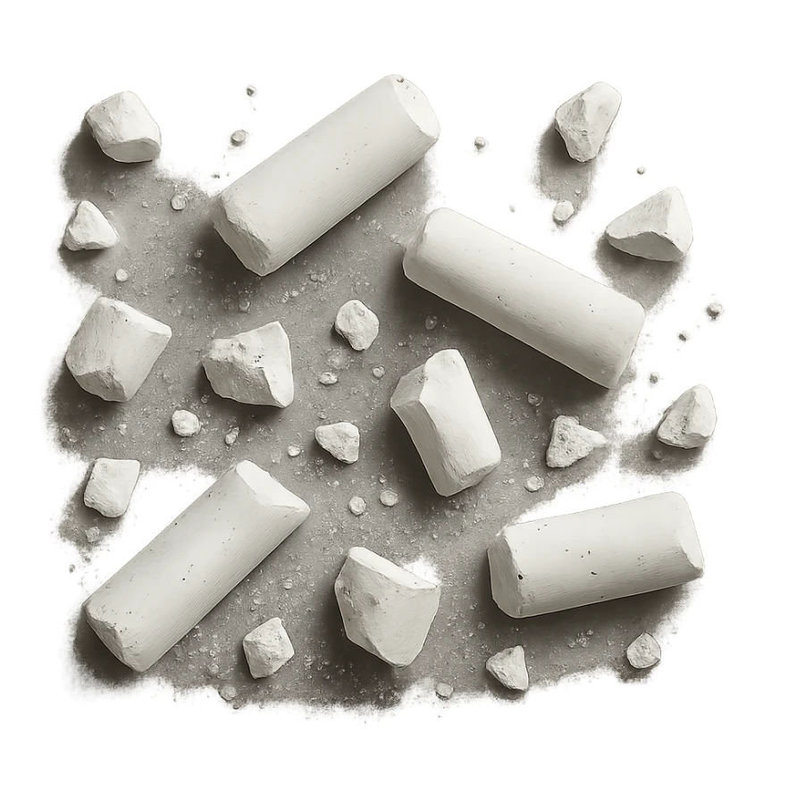 broken chalk pieces scattered, casual and realistic sticker