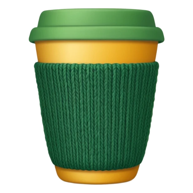 ceramic cup with green knit over the cup sticker