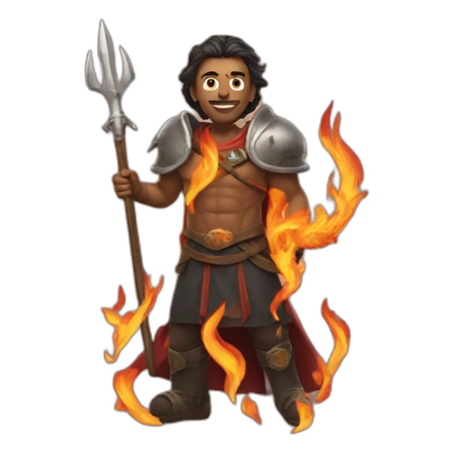 Man standing with a trident surrounded by fire add fire to the background  sticker