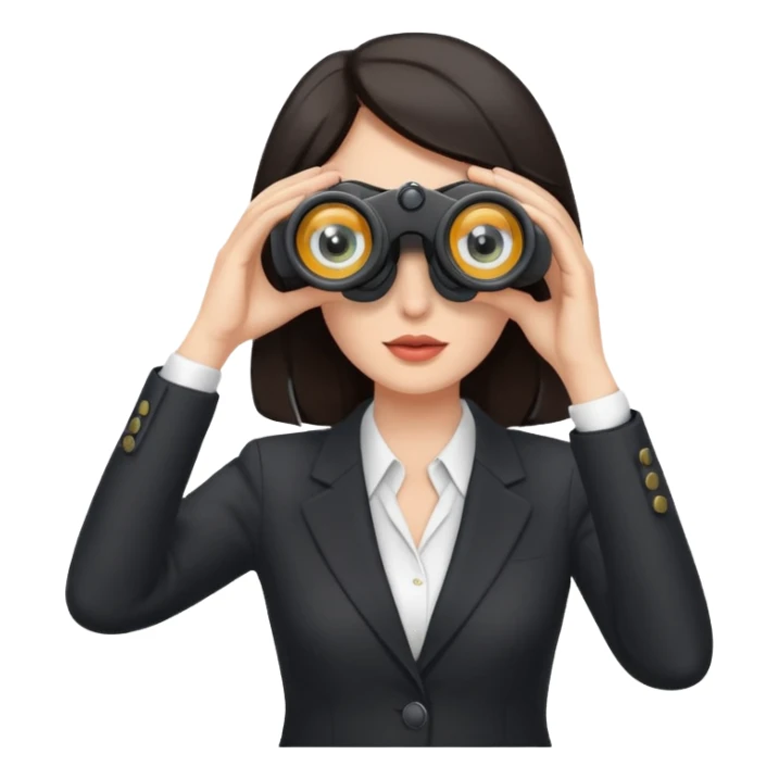 a white woman with dark hair in a business attire looking into binoculars sticker