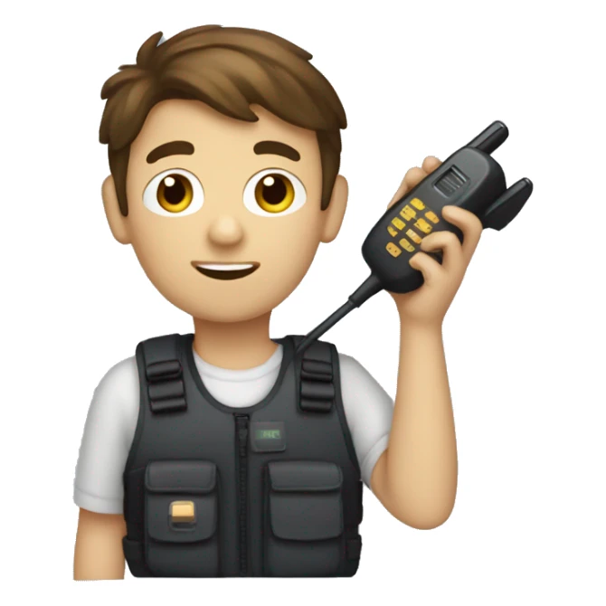 Boy with brown hair and walkie talkie sticker