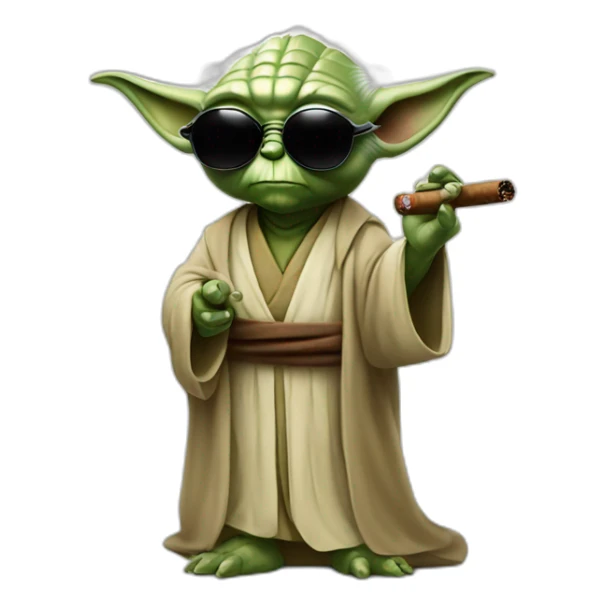 Yoda with a cigar in his mouth and wearing sunglasses sticker