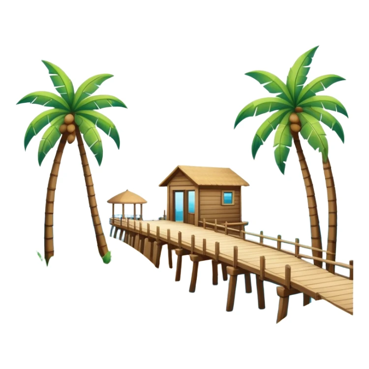 Ocean and beach scene with a pier with sand and palm trees sticker