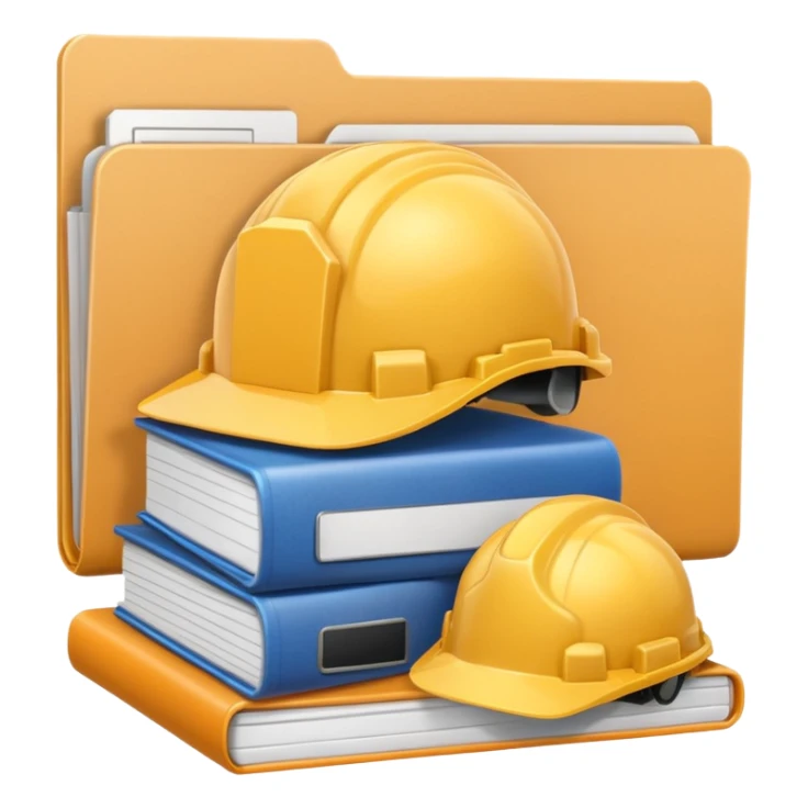 Image of a scale with a construction helmet on one side and a folder on the other. sticker
