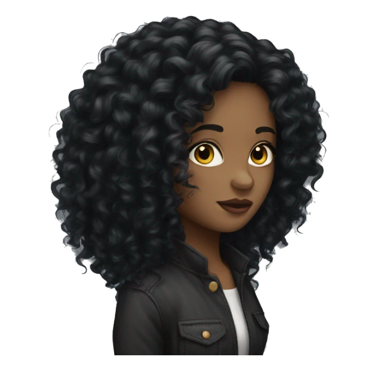 Long black Curly hair woman black eyes  sticker