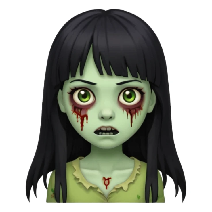 faça o emoji de uma menina zumbi igual a esse 🧟‍♀️de cabelos longos pretos com franja sticker
