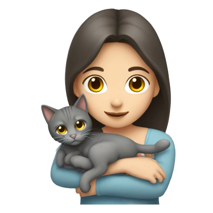 Brunette girl hugging gray cat sticker
