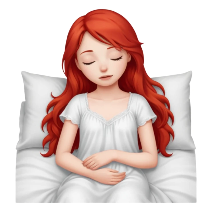 Red long hair girl sleeping in bed alone sticker