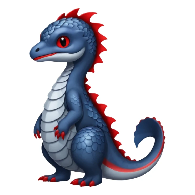 midnight blue-gray-black, with red markings, white belly, scaley Bastet-Noibat-Gatomon-Garchomp-Digimon-Fakémon-Pokémon-creature (full body) sticker