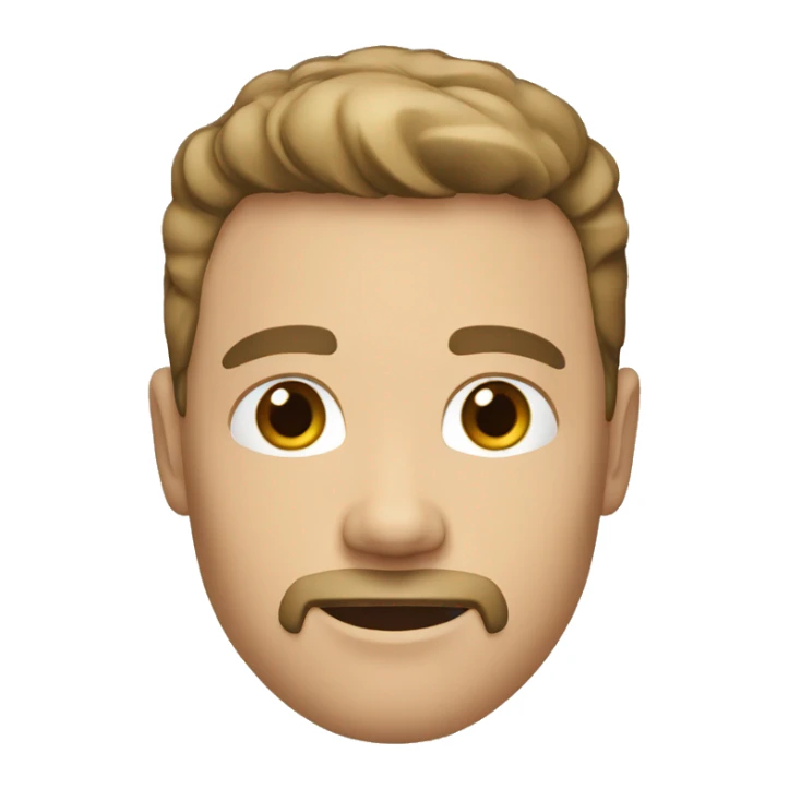 white male, short brun hairs, goatee sticker