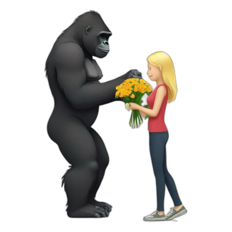 Gorilla giving flowers to a blonde girl sticker