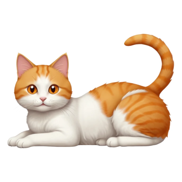 ginger and white cat with orange eyes doing a big extremely long stretch reaching up into the air with arms and legs side by side together straight and overextended whilst lying on its side sticker