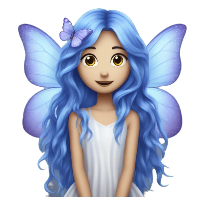 Beautiful, cornflower, fairy, blue, silver, purple, long hair, big butterfly wings sticker